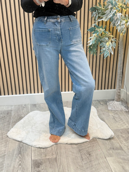 Wide leg Stretch Denim Pocket Jeans