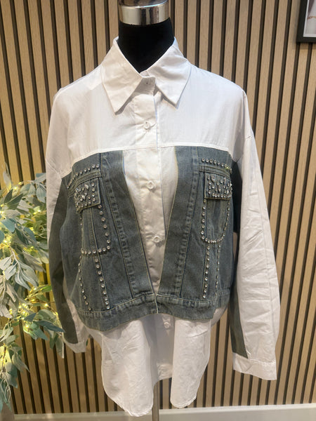 Oversized shirt with Denim Patches/  Embellishments
