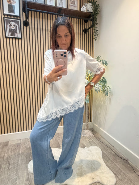 Studio Silky Top with lace trim