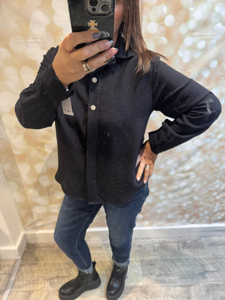 Crinkle Blouse with Diamanté buttons