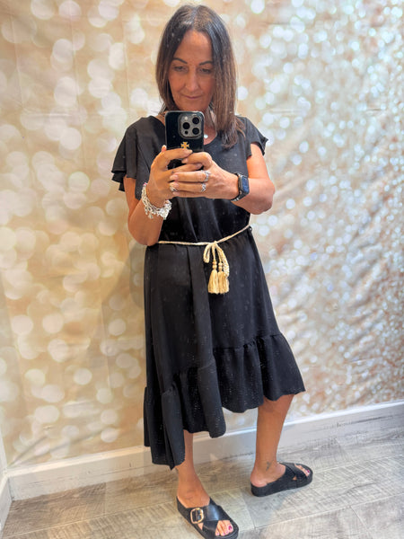 Crinkle fabric dress frill hem