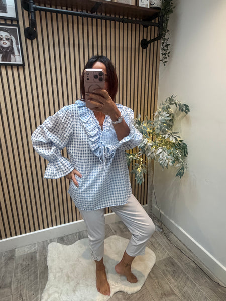 Gingham Frill Front Blouse
