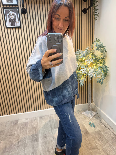 Sweatshirt with Denim Hem