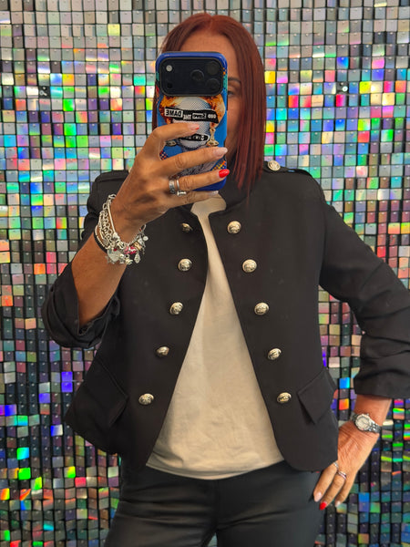 Military Rouched Sleeve Blazer