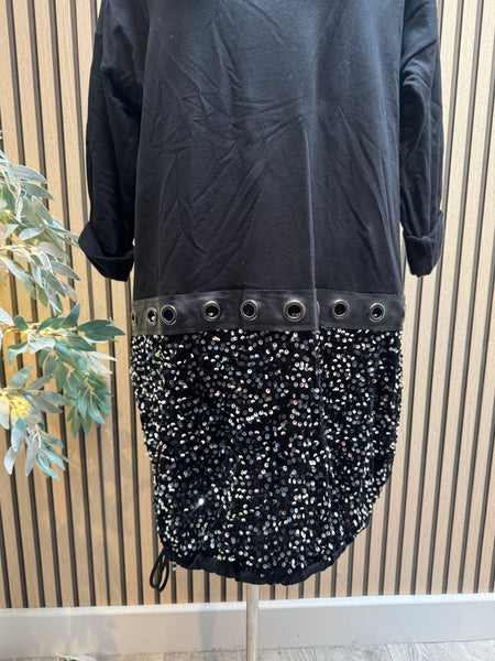 Eyelet Dress with Sequin Hem