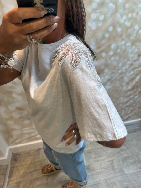 Embellished Shoulder T Shirt