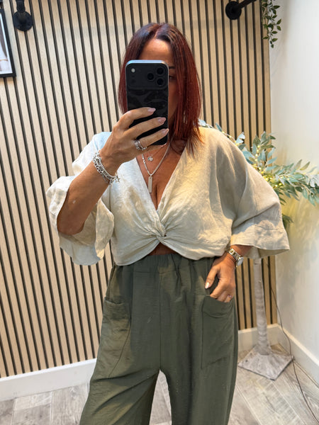 Studio Linen Twist Front Top