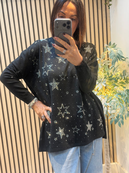 V Neck Diamante Star Jumper