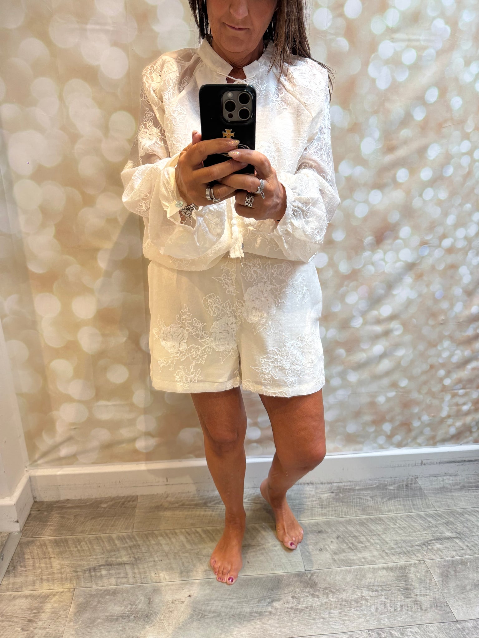 Applique Sheer Short / Blouse Set