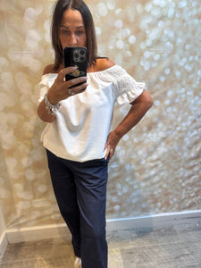 Bardot Shirred Shoulder Top