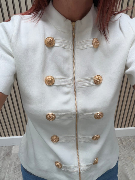 Fine knit short sleeve Military Top
