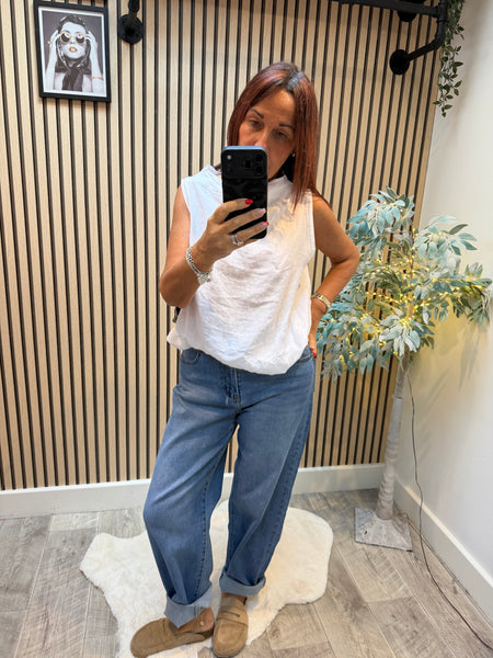 Studio Linen Boat Neck Top