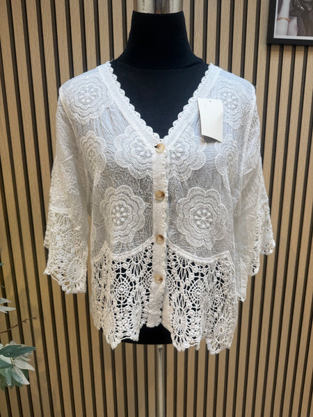 Embroidered Button Front Top