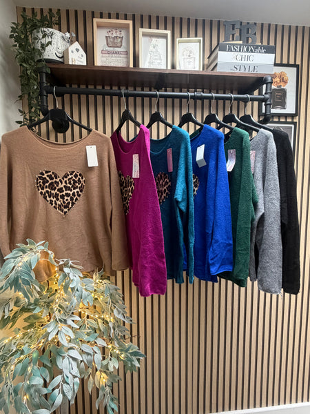 Soft Knit Leopard Heart jumper