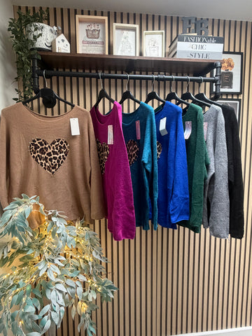 Soft Knit Leopard Heart jumper
