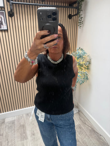 Embellished Neck Tank Top