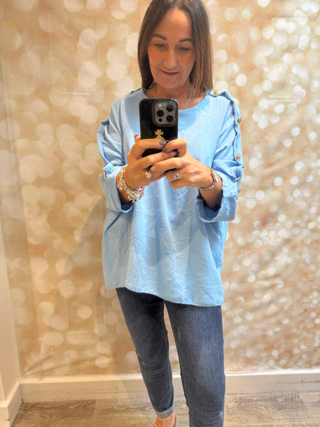 Crinkle Top with Gold buttons