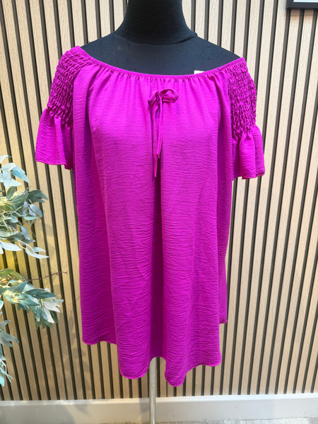 Bardot Shirred Shoulder Top