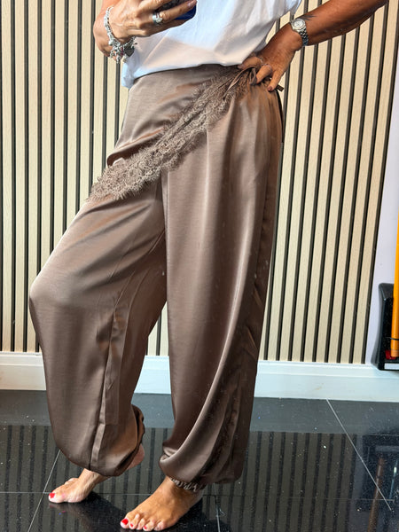 Studio Silky Balloon Trousers with Lace trim overlay