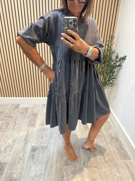 Studio Needlecord Tiered swing dress