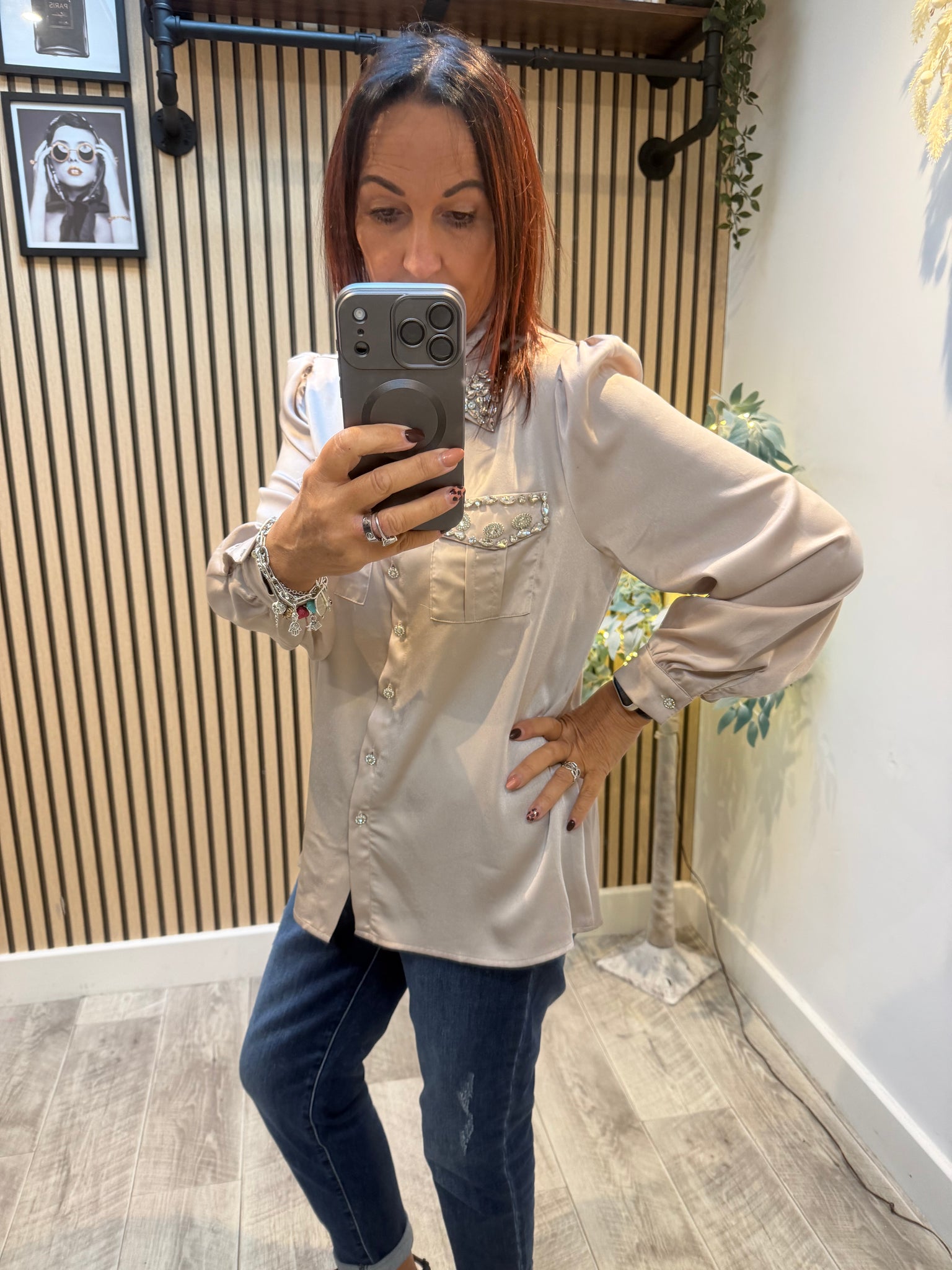 Studio Embellished Silky  blouse