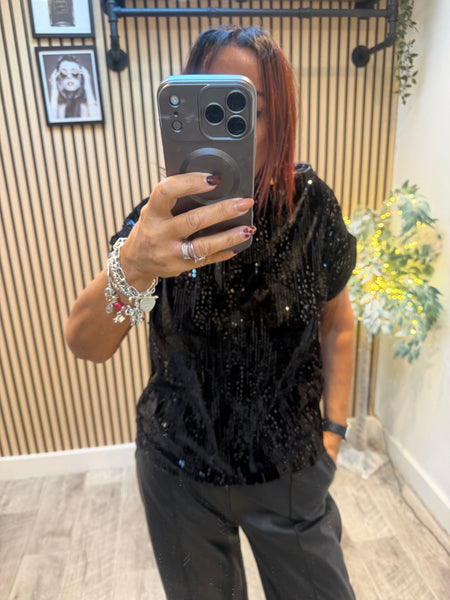 Velour / Sequin Slash Neck Top