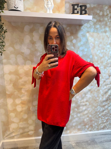 Crinkle Top with embellished cold sleeve