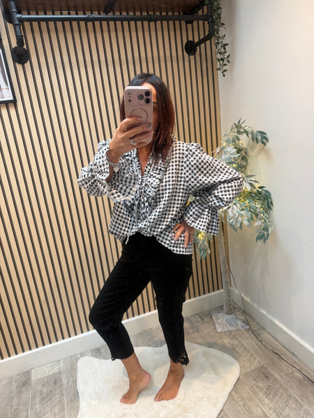 Gingham Frill Front Blouse