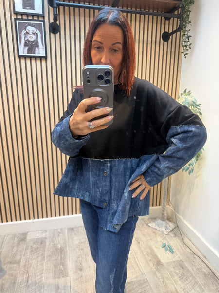 Sweatshirt with Denim Hem