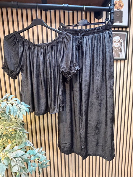 Denim Palazzo / Bardot Top Set