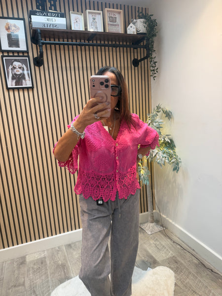 Embroidered Button Front Top