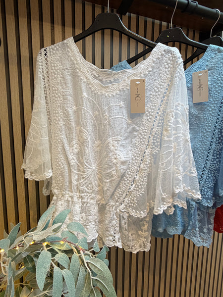 Embroidered top with angel sleeves