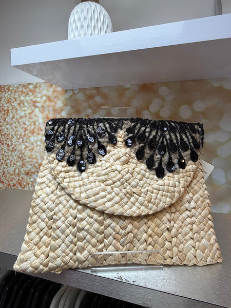 Straw  Embellished Clutch Bag