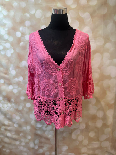 Studio Embroidered Button Front Top