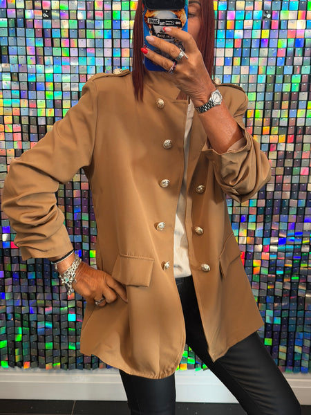 Military Rouched Sleeve Blazer