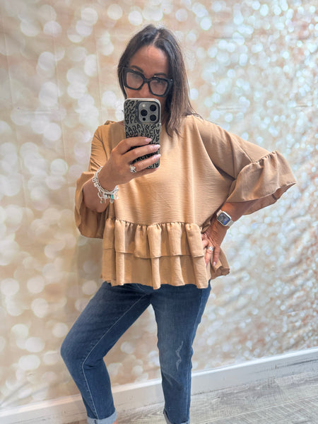 Crinkle  Double Frill Hem Top