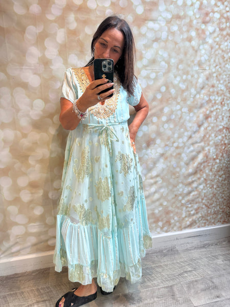 Embellished Maxi Dress with Chiffon Overlay