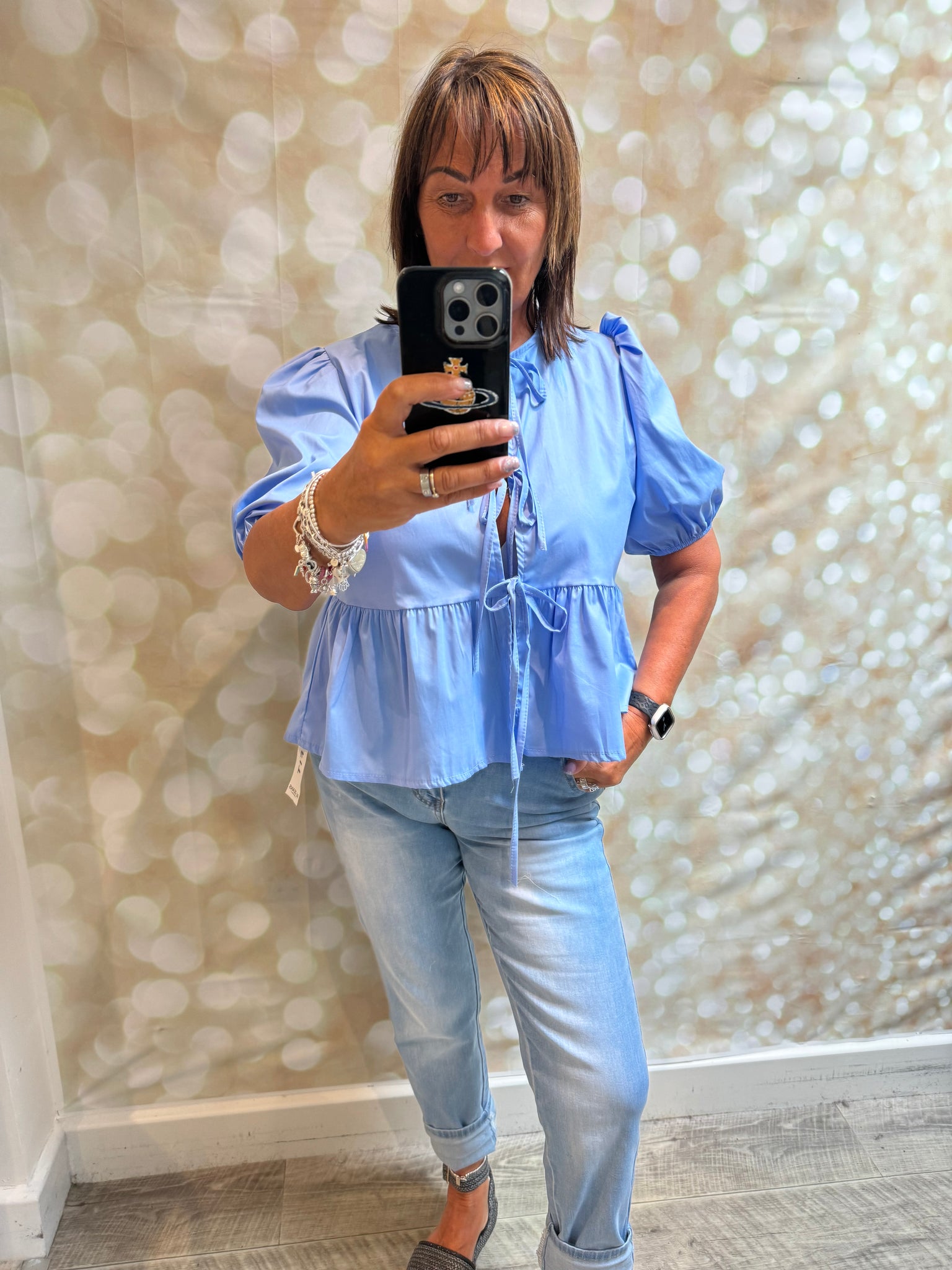 Peplum Tie Front Top