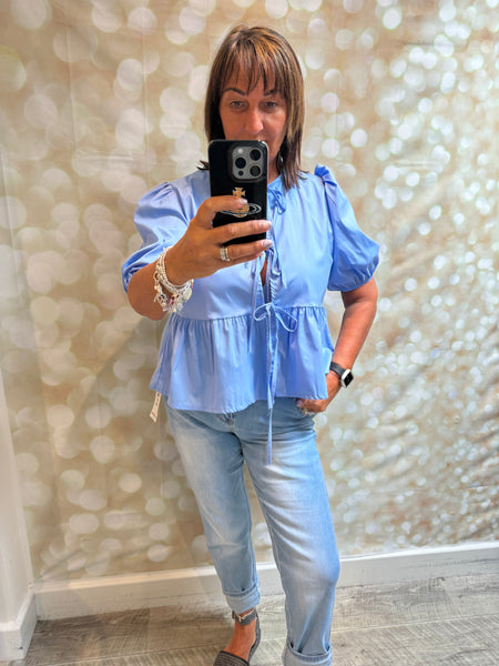 Peplum Tie Front Top
