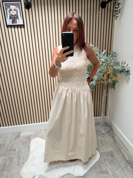 Sateen Shirred Maxi Dress