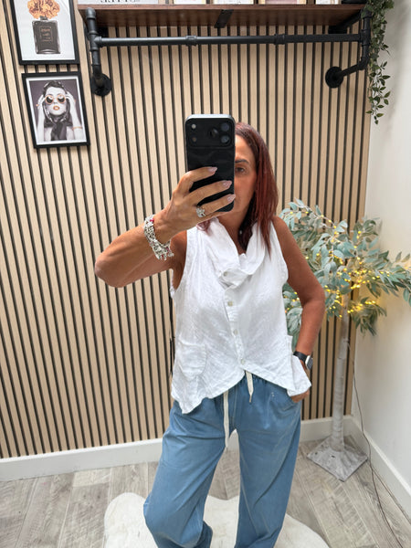Studio Linen Cowl Neck Waistcoat
