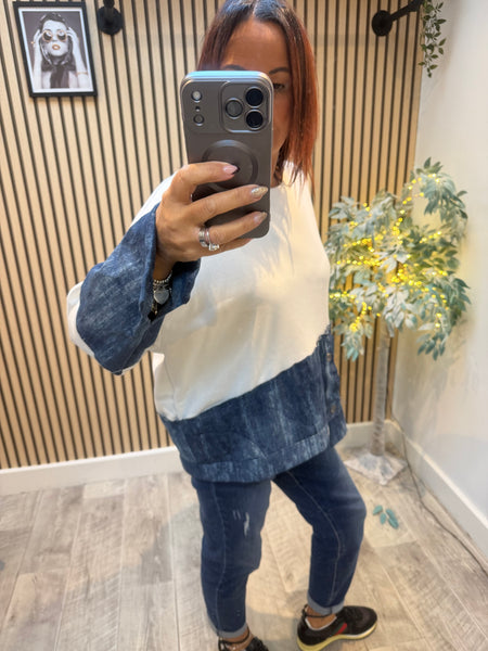 Sweatshirt with Denim Hem