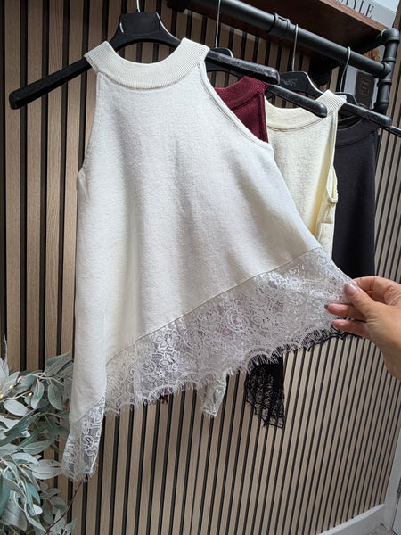 Fine knit Asymetric halter neck top