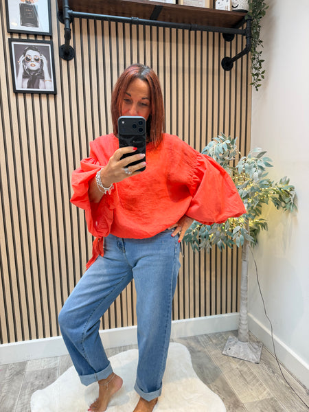 Studio Linen Puff sleeve Top
