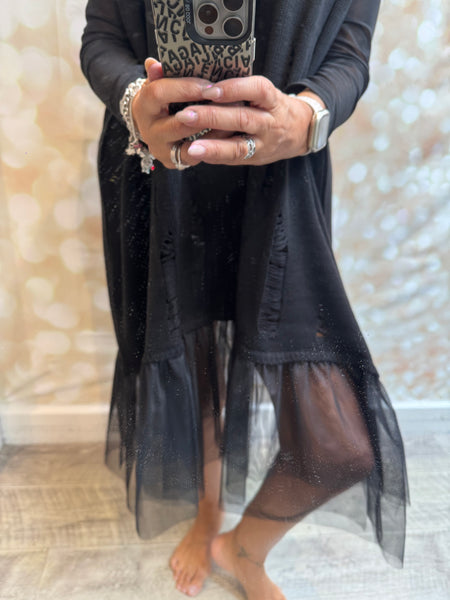 ID Curve Knitted  Sleeveless Tunic with Tulle Frill