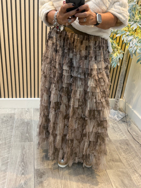Tulle Tie Dye Tiered Maxi Skirt