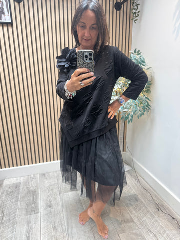 ID Textured / Circle Tulle Corsage Dress