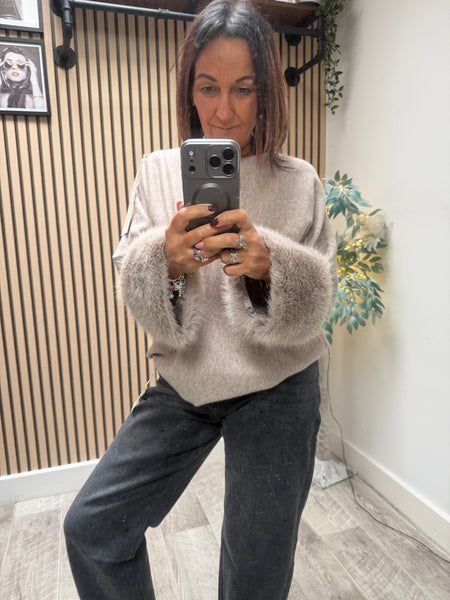 Soft Knit Jumper with Fur cuff