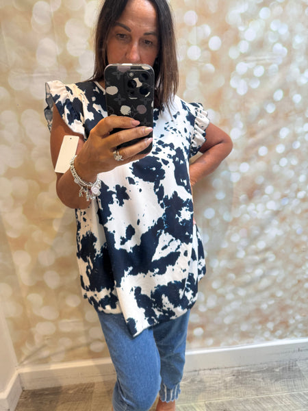Crinkle Top in Cow Print