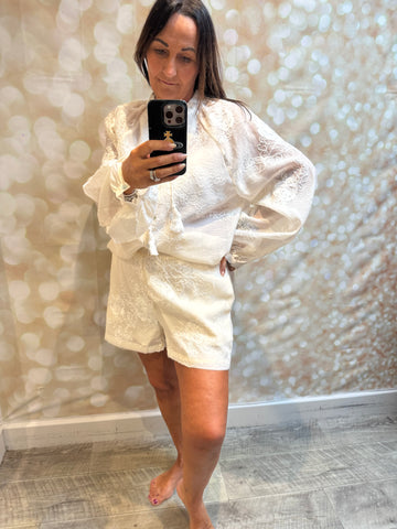 Applique Sheer Short / Blouse Set